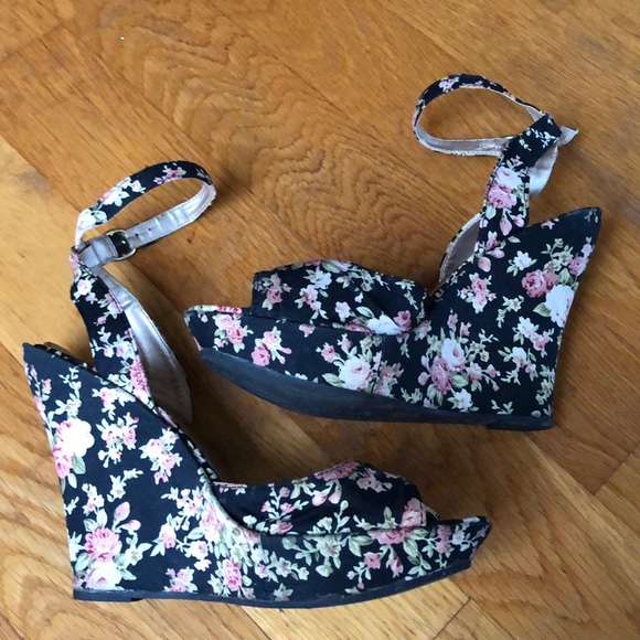 floral wedge heels